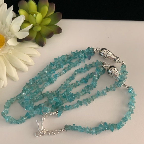 Blue Topaz Gemstone Silver Chain and Beads Necklace - Picture 4 of 7
